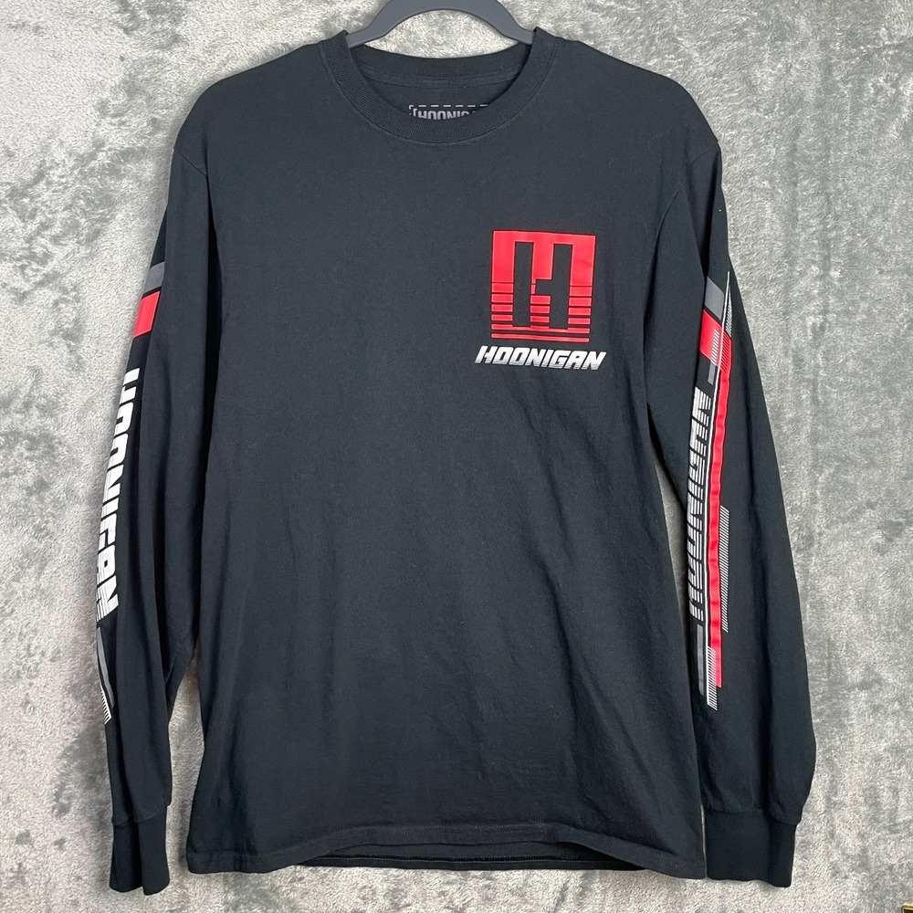 Hoonigan Motorsports T-Shirt Mens Medium Black Spellout Long Sleeves Cotton Cars
